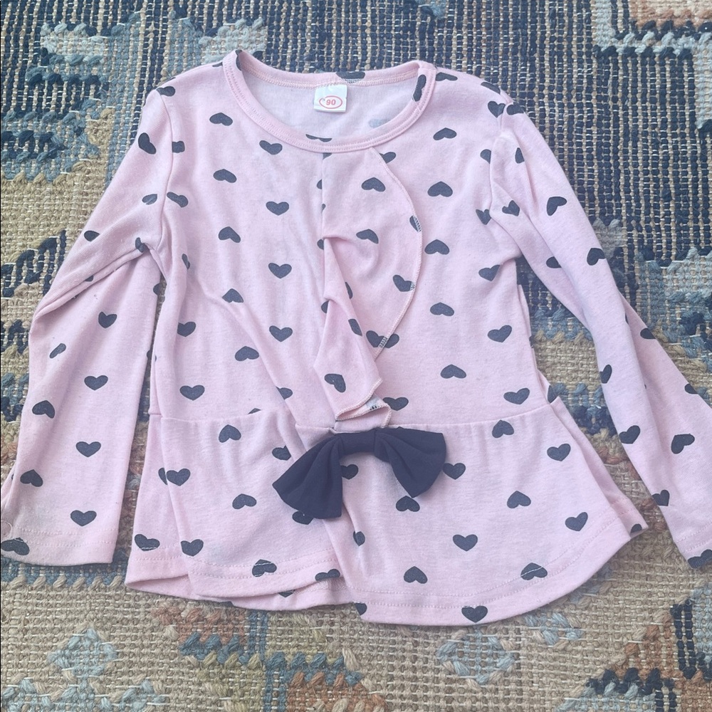 Pink Heart Patterned Long Sleeve Top
